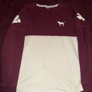 PINK Victoria's Secret Burgundy and White Crewneck Sweater